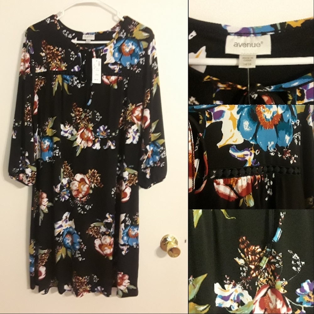 NWT Black Floral Dress 14/16